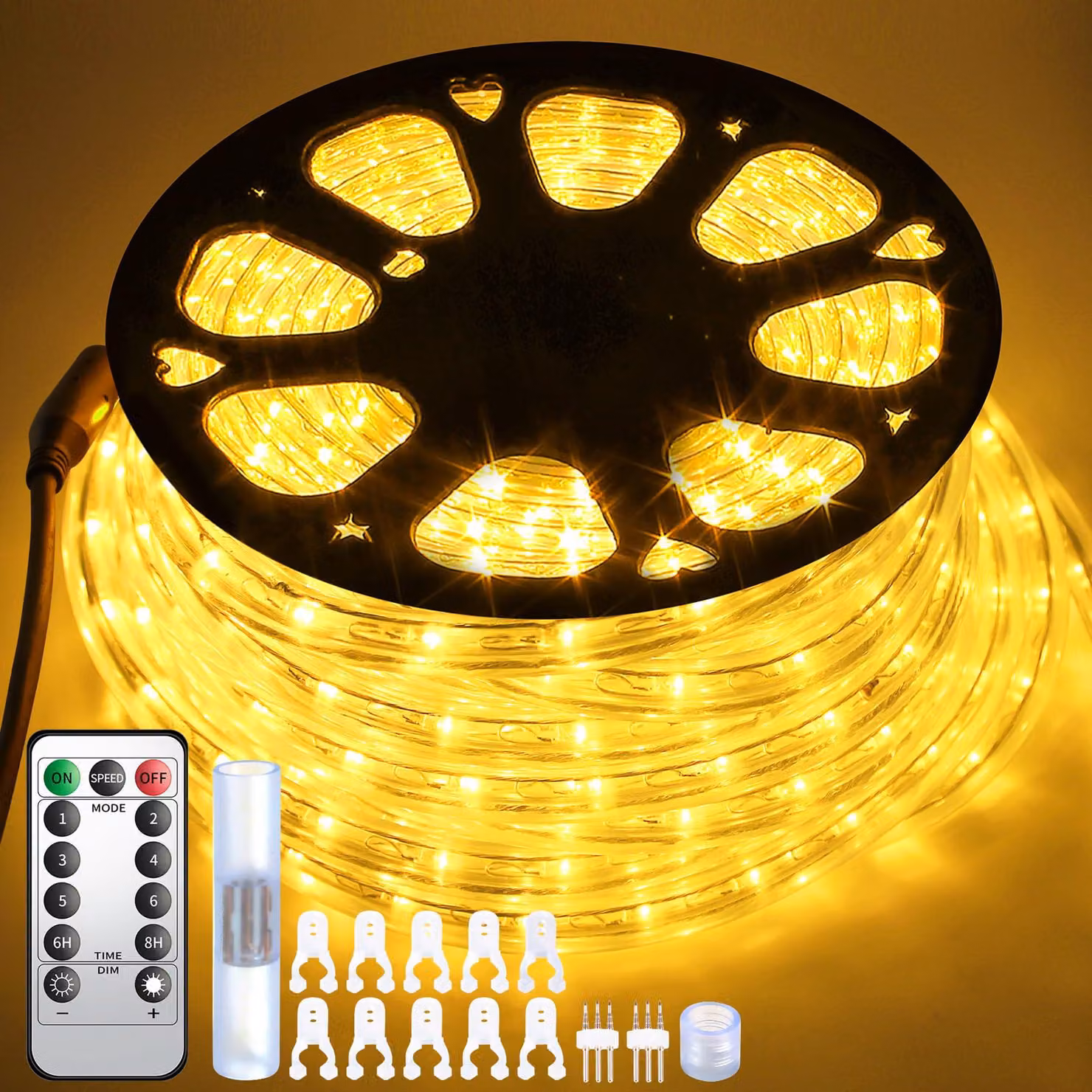 Striscia luminosa a LED, 50 metri, luce bianco caldo, 1800 LED, grado di protezione IP65, con telecomando