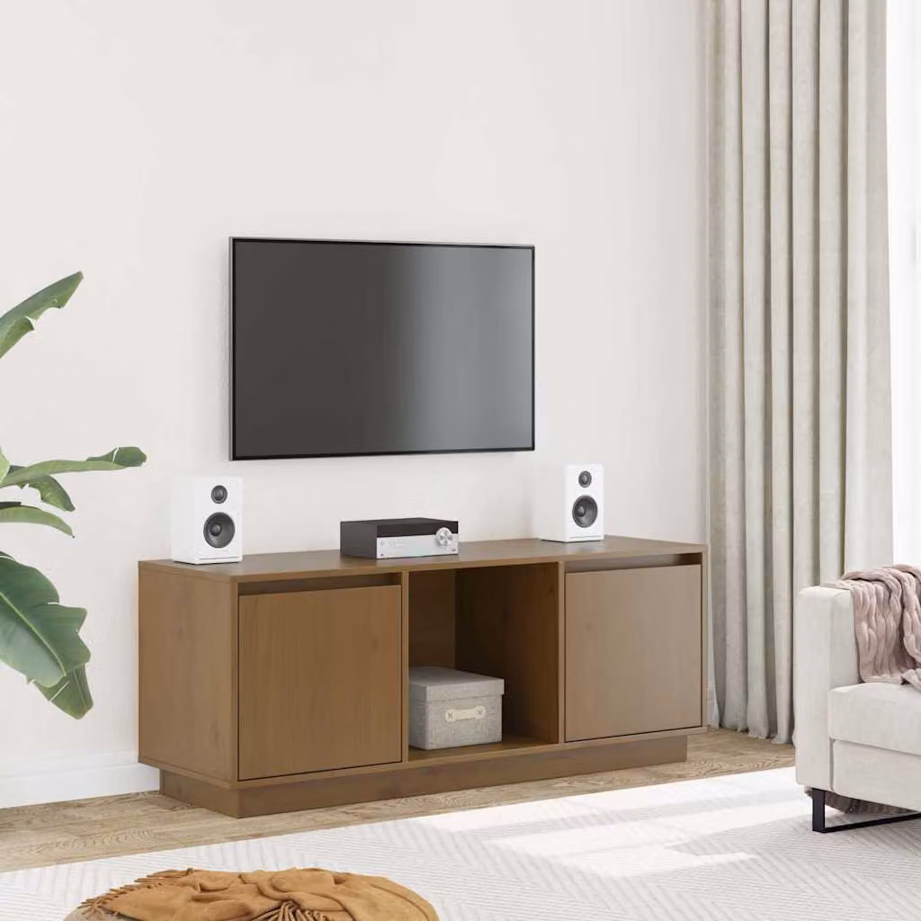 vidaXL Mobile Porta TV Moderno in Legno di Pino Marrone L: 110,5 cm, P: 35 cm, H: 44 cm