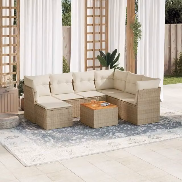 Set Divano da Giardino 8 pz con Cuscini Beige in Polyrattan 3256093