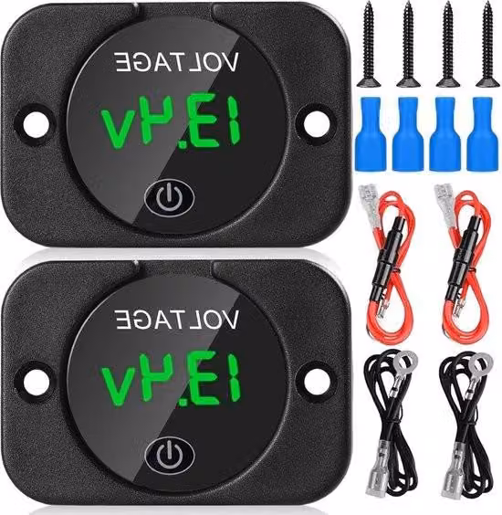 Voltmetro digitale, indicatore di batteria, 12 V, 24 V, 2 pezzi, voltmetro per auto, tester di batteria, luce verde, interruttore a sfioramento - indicatore di tensione a pannello, misuratore di batteria, auto, moto, barche.