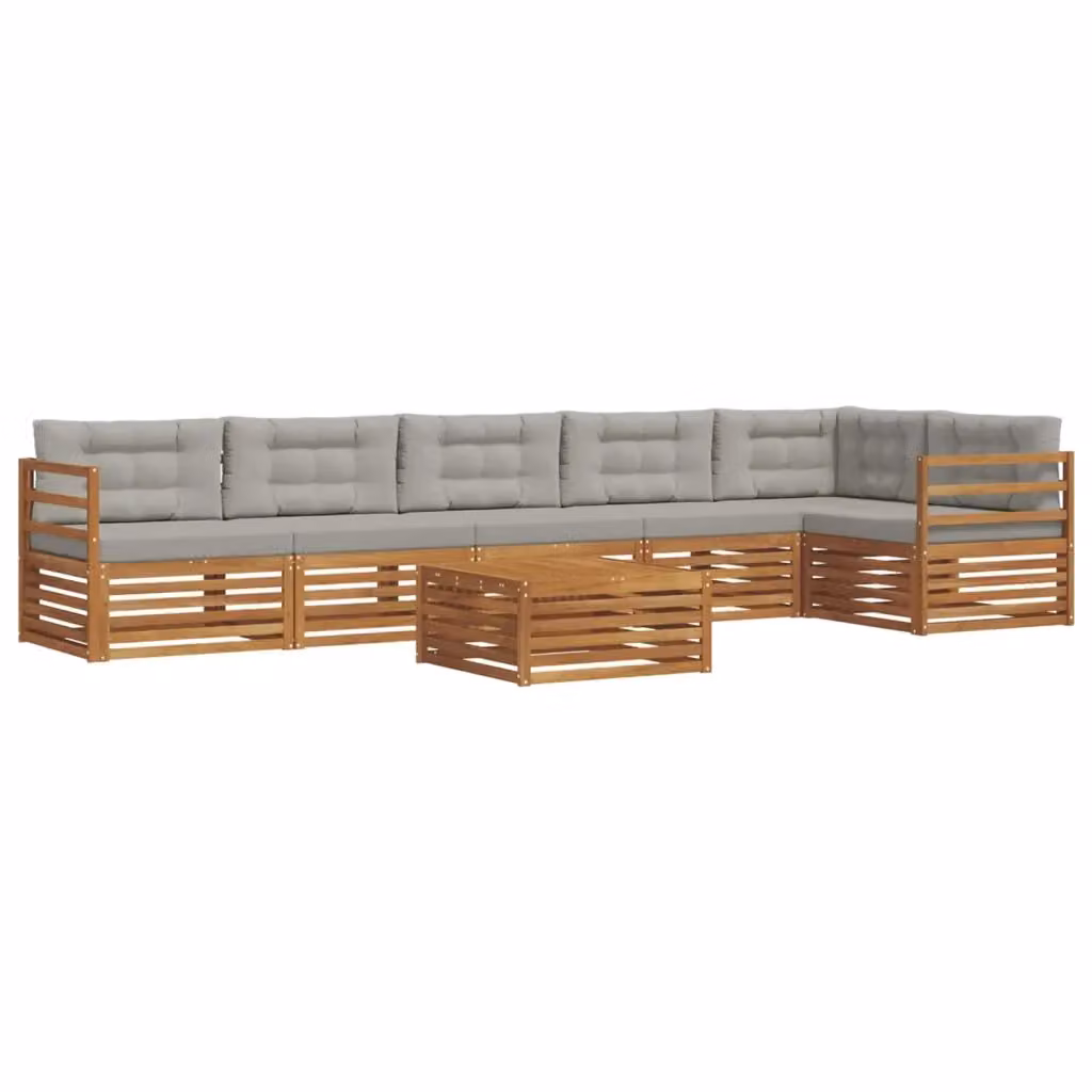 Set di divani da esterno vidaXL a forma di L con tavolo da caffè, 7 pezzi, in legno di acacia e tessuto grigio – 2