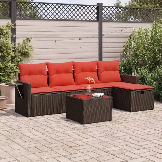 Set Divano da Giardino 6 pz con Cuscini Marrone in Polyrattan 3325480