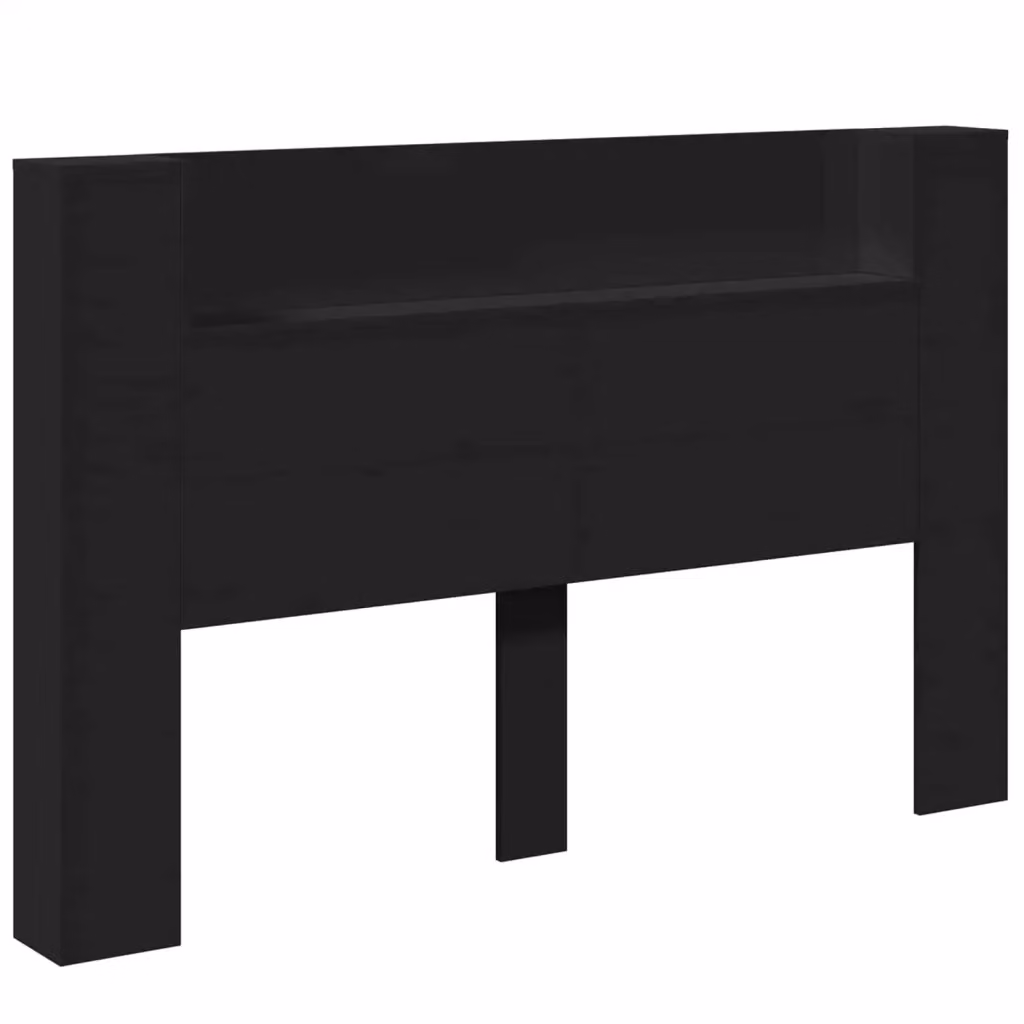 Testiera decorativa vidaXL in legno multistrato con illuminazione integrata e mensola, Nero, L 160 x P 16,5 x H 103,5 cm – 2