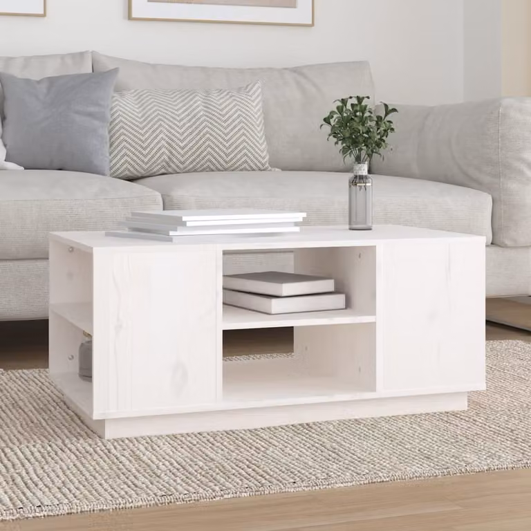 The Living Store tavolino bianco 90x49x40,5 cm in legno di pino massiccio