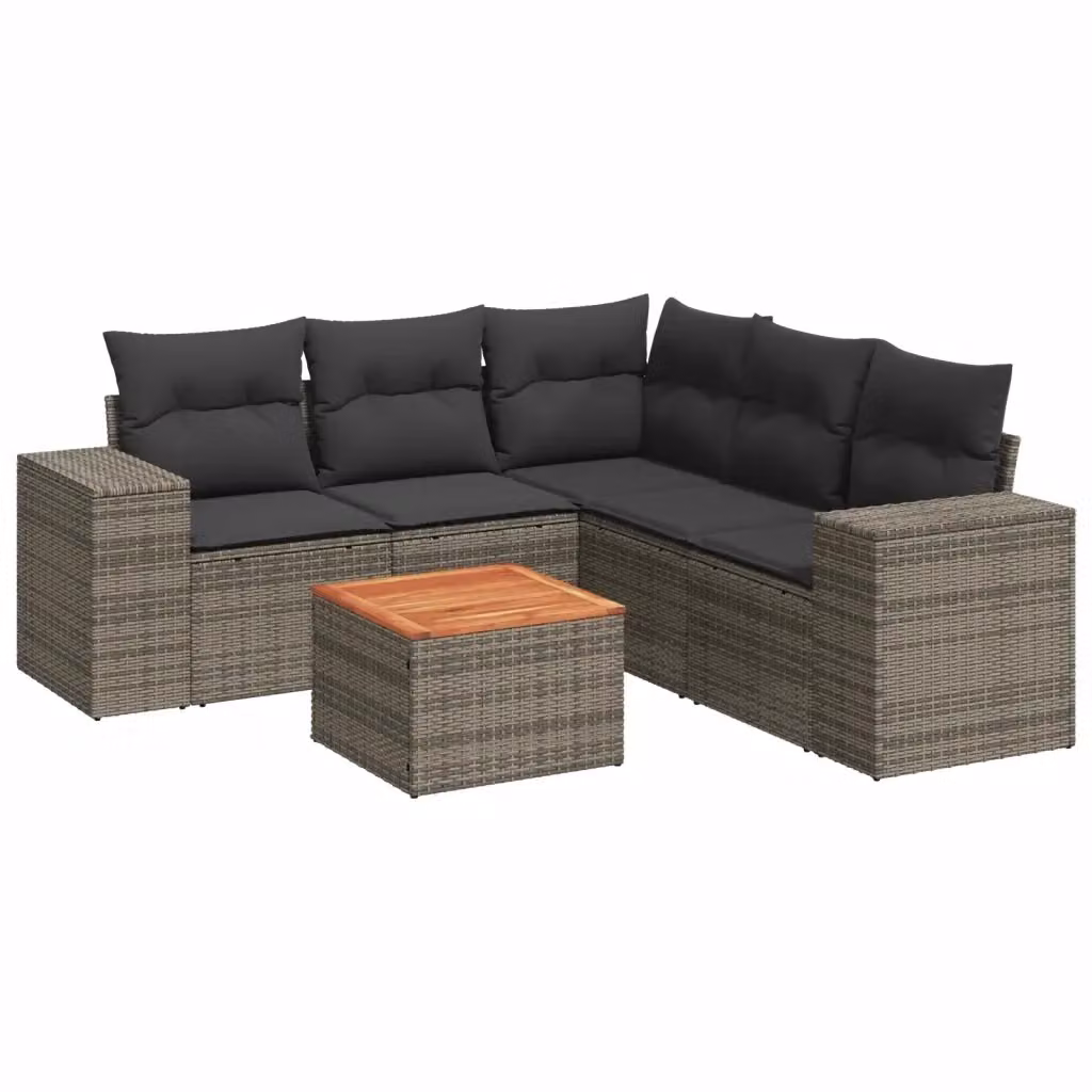 Set Divano da Giardino a L vidaXL in Polyrattan Grigio con 6 Pezzi e Cuscini – 2