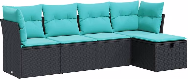 Set Divani da Giardino 5 pz con Cuscini in Polyrattan Nero