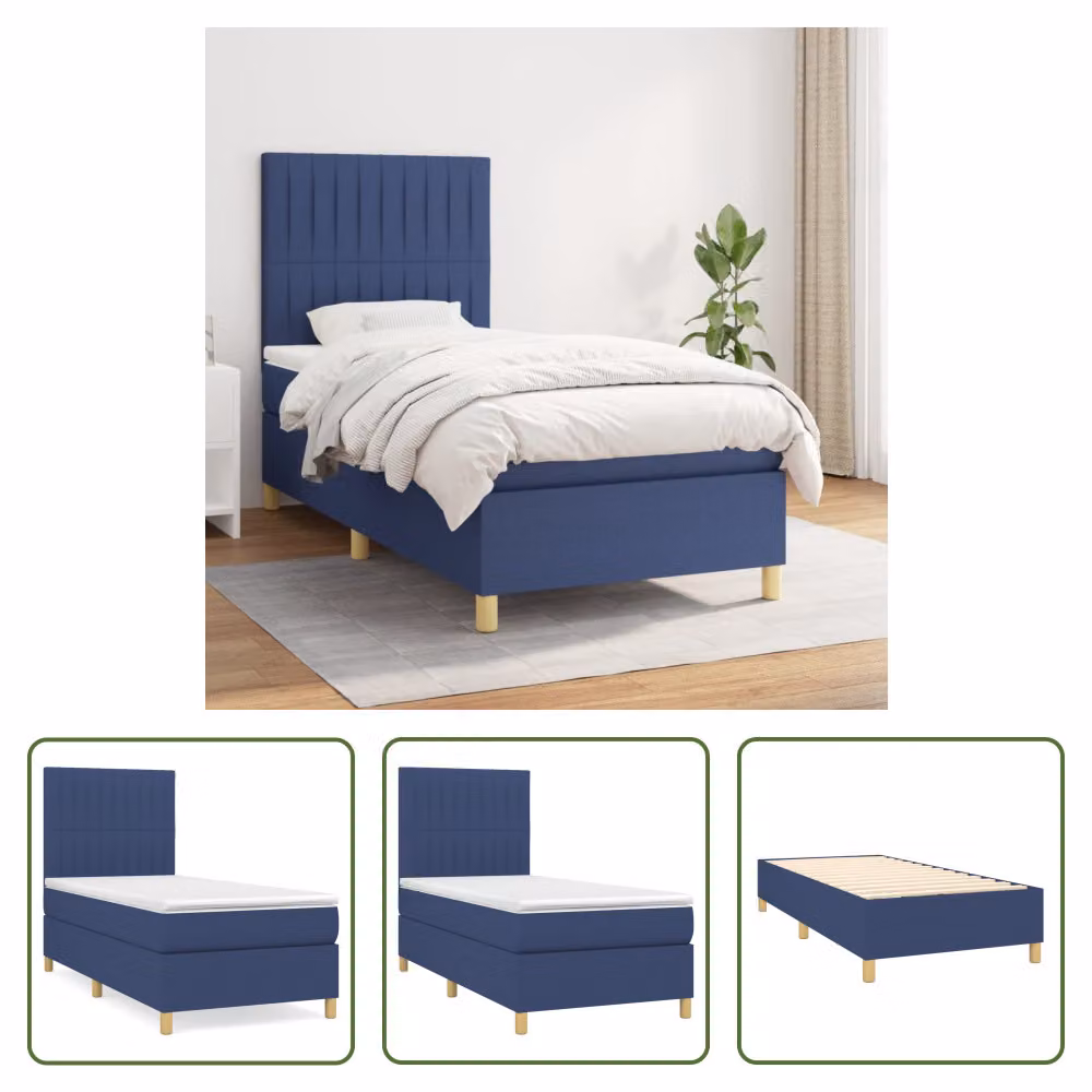 The Living Store Letto a molle con materasso Blu 80x200 cm in tessuto