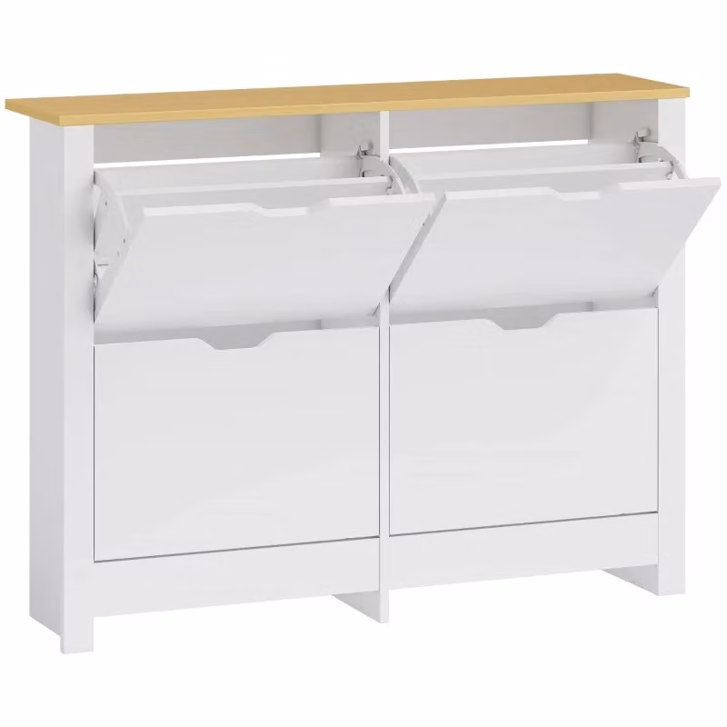 Scarpiera Slim Minimal con 4 Ante in Legno Rovere Bianco, Salvaspazio per 8-16 Paia di Scarpe, L: 105 cm, P: 26 cm, H: 80 cm – 2