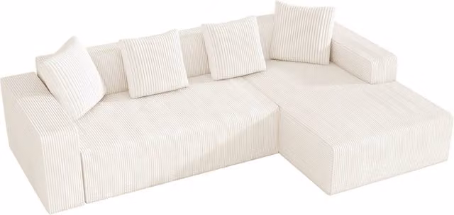 Divano modulare DESMIU Cloud con chaise longue a L, rivestimento in lampo plusch, 261x146x65 cm, colore grigio