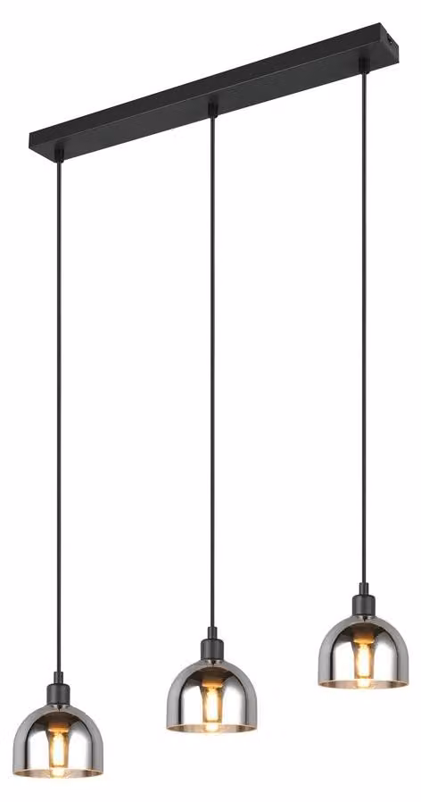Lampada a sospensione nera Molly, 3 luci, vetro bianco