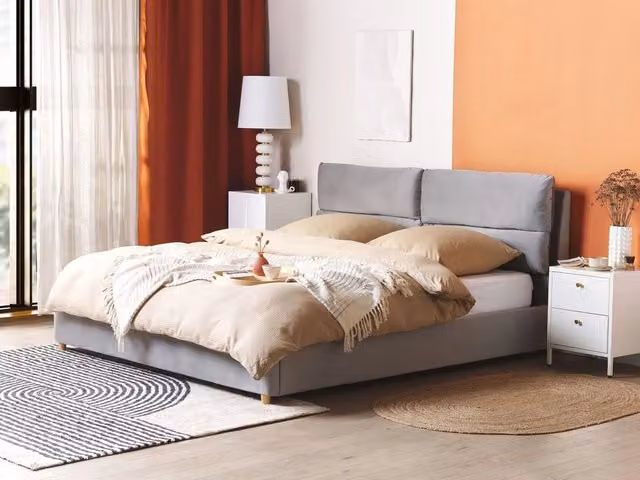 Letto matrimoniale con contenitore BELIANI in velluto grigio, L/P/H: 180 x 200 x 105 cm