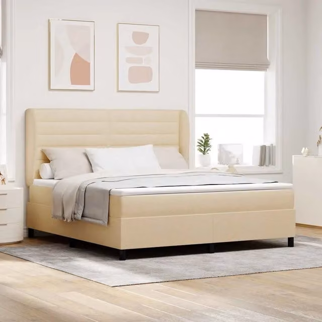 Letto a molle moderno con materasso imbottito vidaXL in tessuto beige L: 180 cm, P: 200 cm