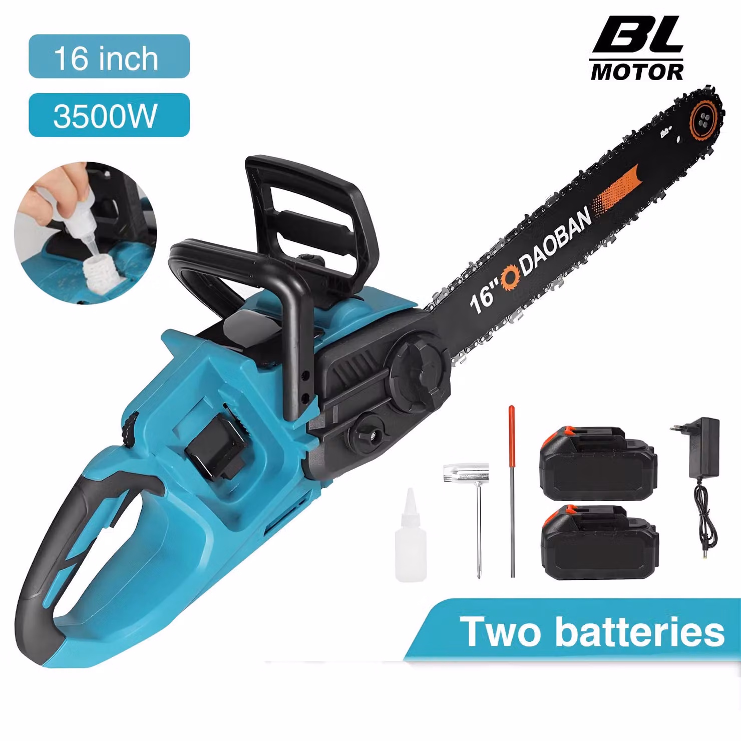 Troncatrice elettrica portatile senza fili da 16 pollici, ad alte prestazioni, per lavori di rifinitura, lavorazione del legno e giardinaggio, con sistema di lubrificazione automatica