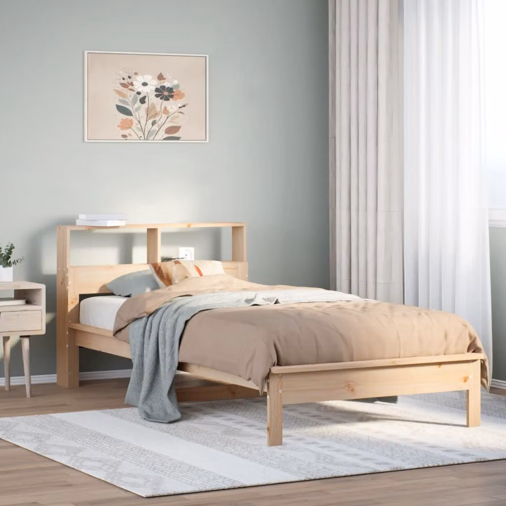 vidaXL Giroletto con Libreria in Legno di Pino Rustico Marrone L: 190 cm, P: 75 cm, H: 21 cm