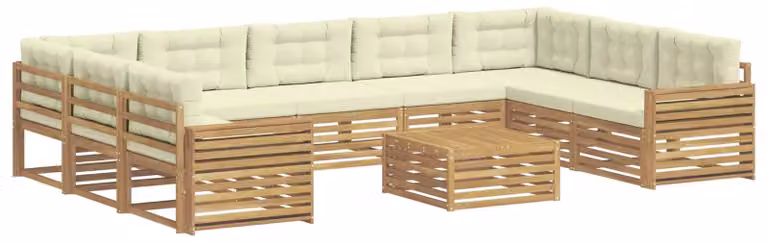 Set di divani da esterno, 10 pezzi, bianco e crema