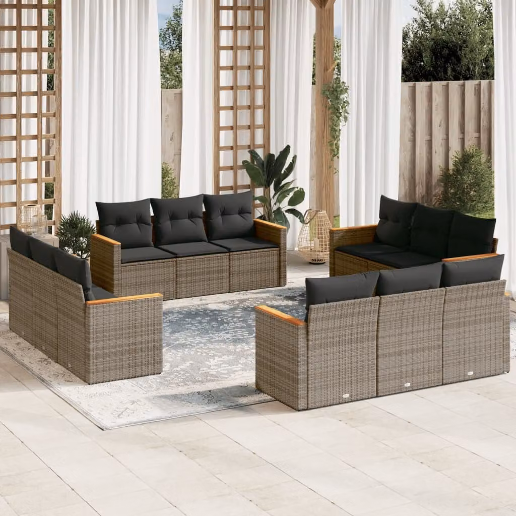 Maison Exclusive - Set Divani da Giardino 12 pz con Cuscini Grigio in Polyrattan