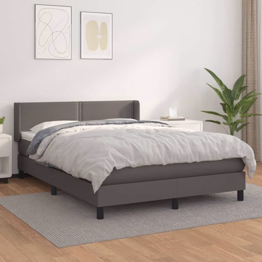 The Living Store Letto a molle con materasso grigio 140x200 cm in Pelle finta