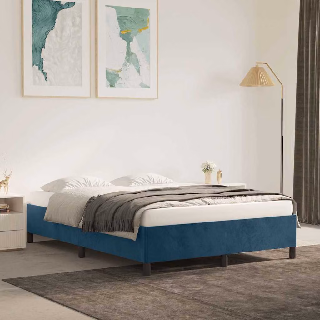 vidaXL Giroletto in Velluto Blu Senza Materasso L/P/H: 140 x 190 x 35 cm