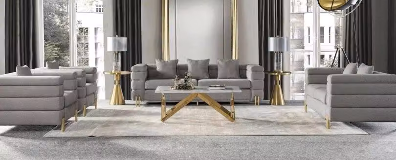 Sofa-Set Grau Textil Wohnzimmer Set 2x Sessel Sofagarnitur 3+2 4-tlg.
