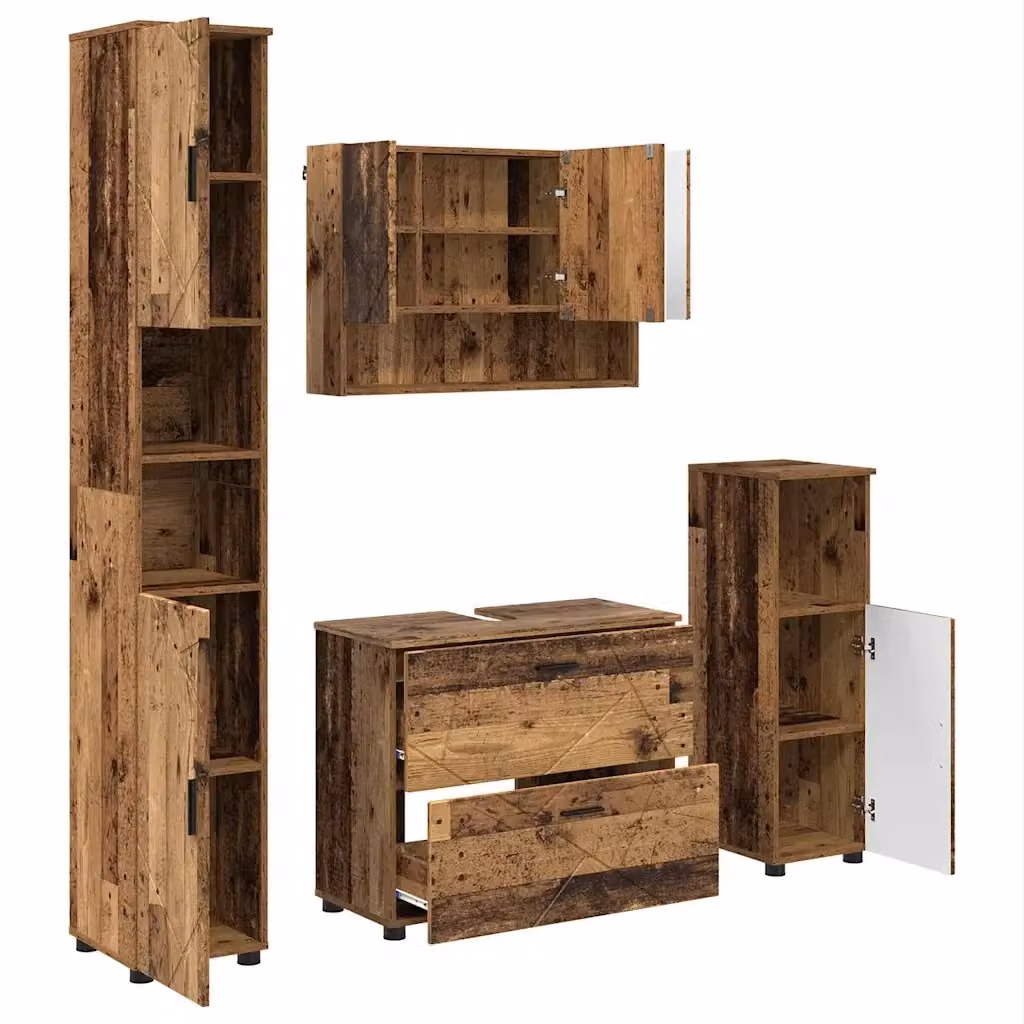 Set di mobili per il bagno vidaXL 4 pezzi in legno vecchio marrone L/P/H: 35 x 30 x 192 cm – 2