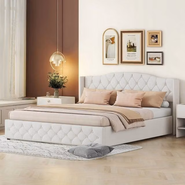 Letto idraulico 180 x 200 cm con contenitore, color beige - Xylo