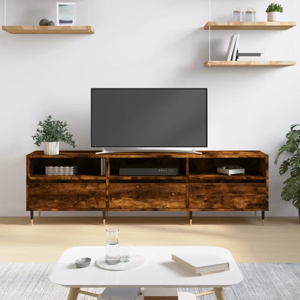 vidaXL Mobile Porta TV Rovere Fumo in Legno e Metallo, L 150 x P 30 x H 44,5 cm