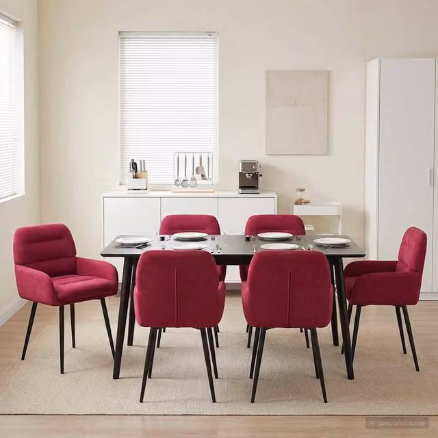 Set di 6 sedie da pranzo moderne vidaXL in velluto rosso con struttura in metallo per cucina e sala da pranzo L/P/H: 59 x 59,5 x 90 cm
