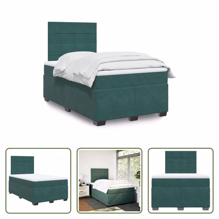 The Living Store Letto a molle con materasso verde scuro 120x190 cm in velluto