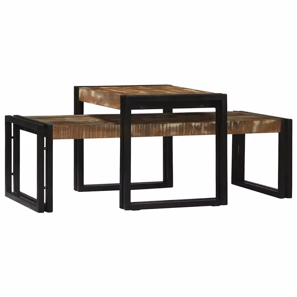 Set di 2 tavolini da salotto vidaXL in legno massello riciclato multicolore con design rustico e astratto – 2