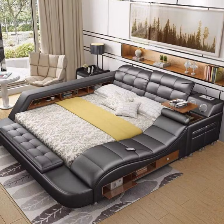 Bett Doppel Regale Leder Polster Betten Multifunktion mit Massagefunktion