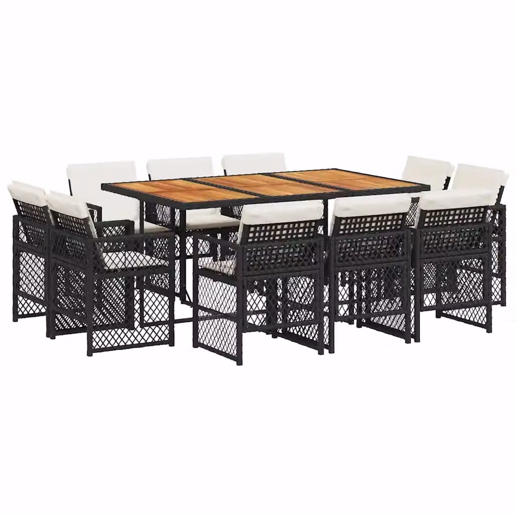 vidaXL Set da Pranzo da Giardino 11 pz in Polyrattan e Legno di Acacia con Cuscini Nero – 2