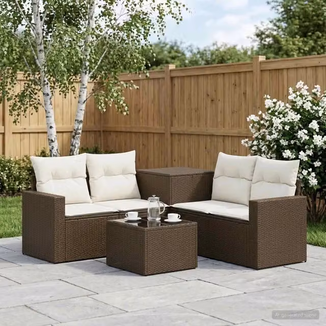 Set di divani 6 pz Marrone e Bianco Crema 55 x 55 x 37 cm 3447402