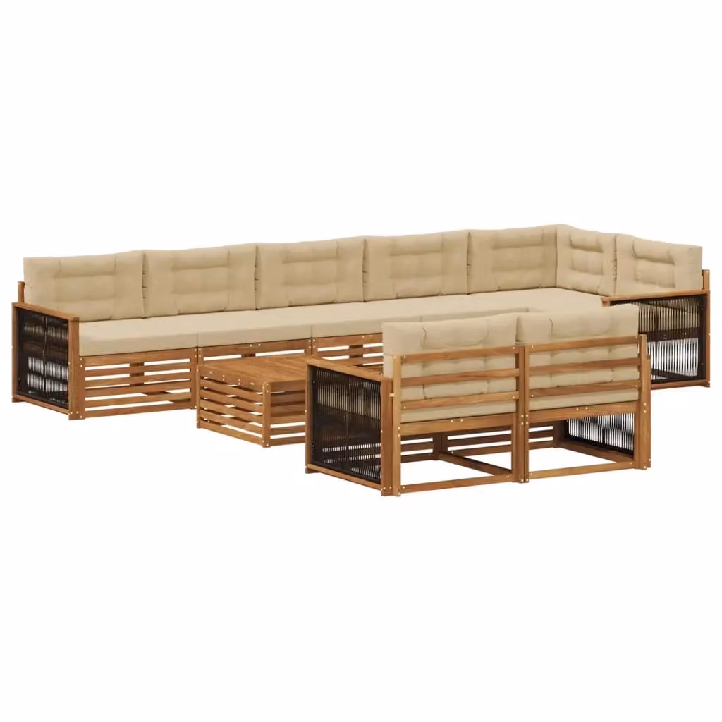 Set di divani da esterno a forma di U vidaXL in legno di acacia beige con cuscini inclusi – 2