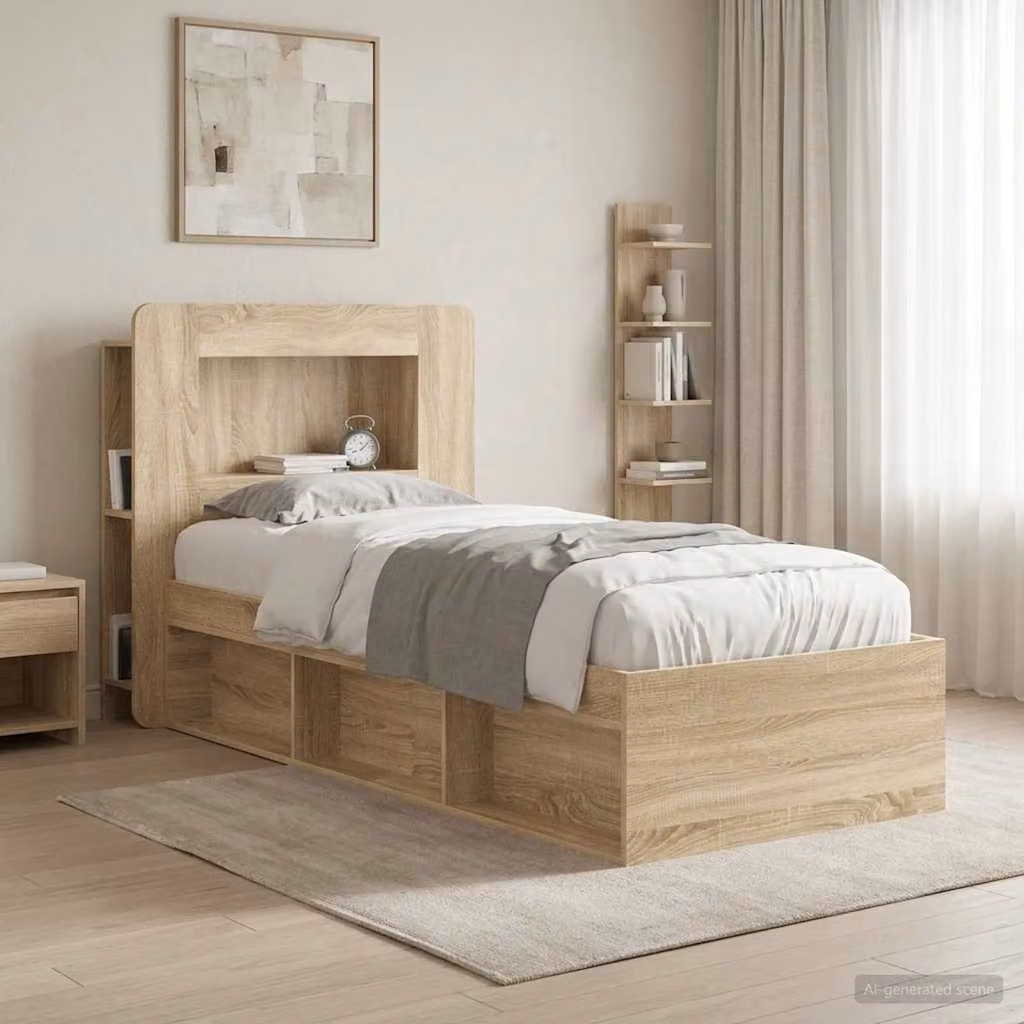 Testata del letto moderna vidaXL in legno ingegnerizzato marrone con ripiani integrati