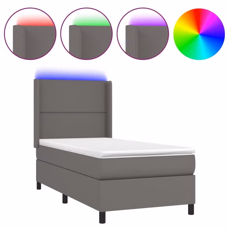 Giroletto Molle con Materasso e LED Grigio 100x200cm Pelle finta
