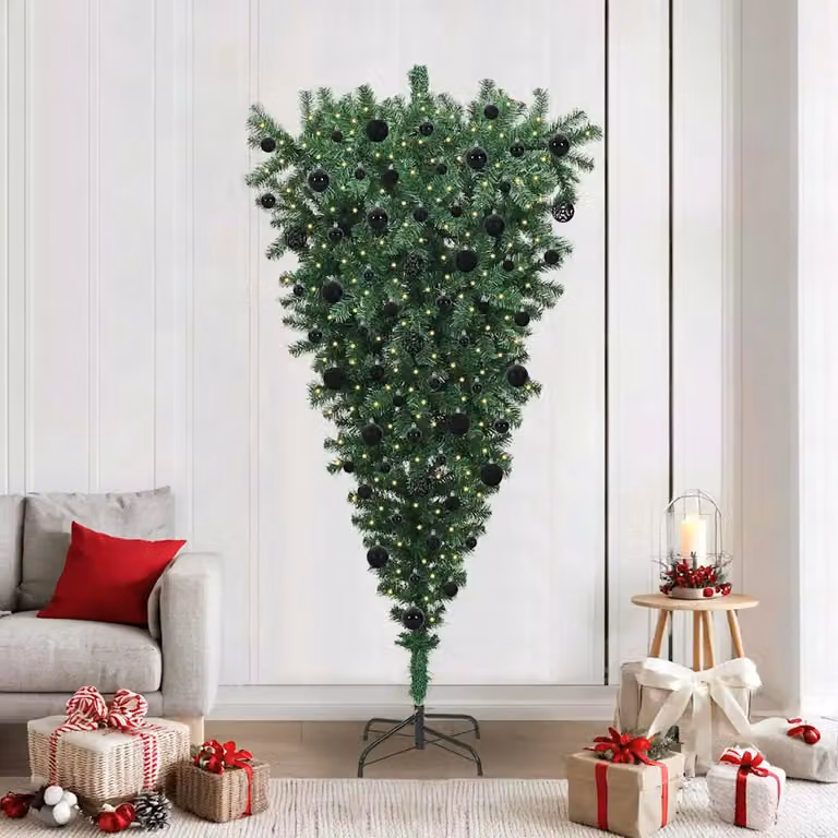 vidaXL Albero di Natale artificiale preilluminato capovolto con set di palline