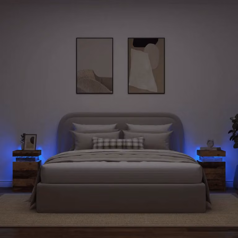 Set di 2 comodini vidaXL con illuminazione LED integrata in legno antico marrone L/P/H: 35 x 39 x 55 cm