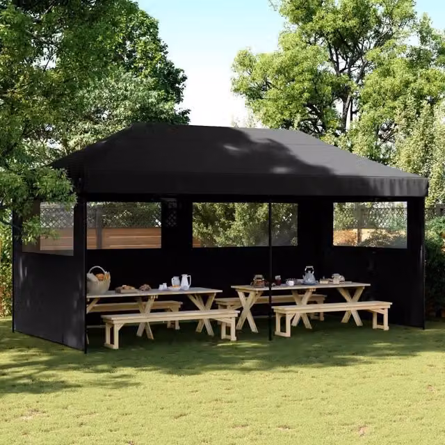 Tendone per feste pop-up pieghevole vidaXL con 3 pareti e finestra, nero, L/P/H: 580 x 292 x 315 cm