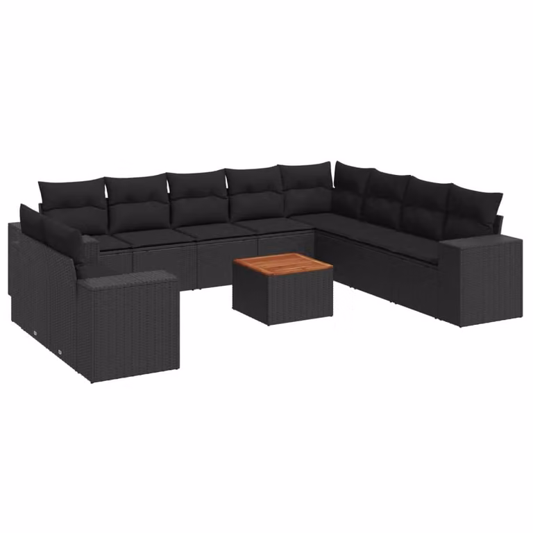 Set Divani da Giardino 11 pz con Cuscini in Polyrattan Nero