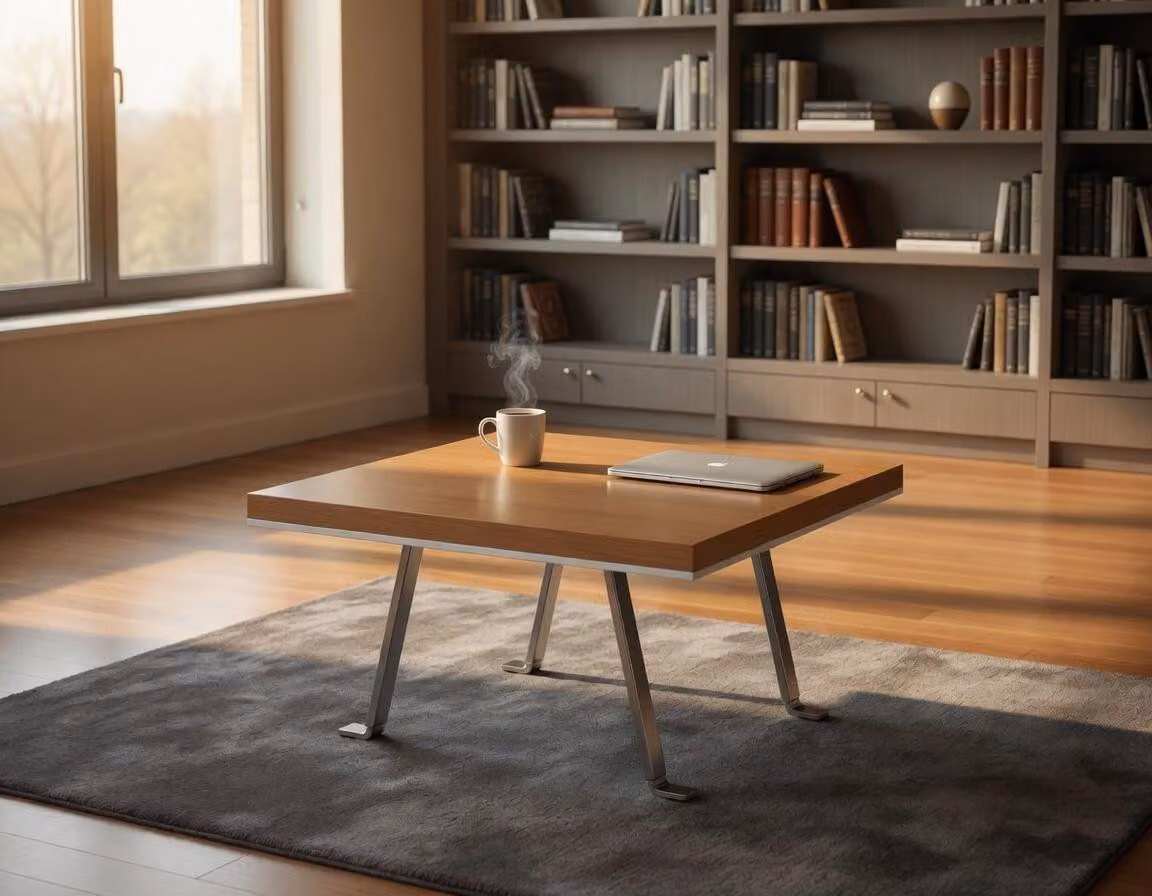 Tavolino da caffè elegante, in legno e metallo, dal design minimalista e moderno