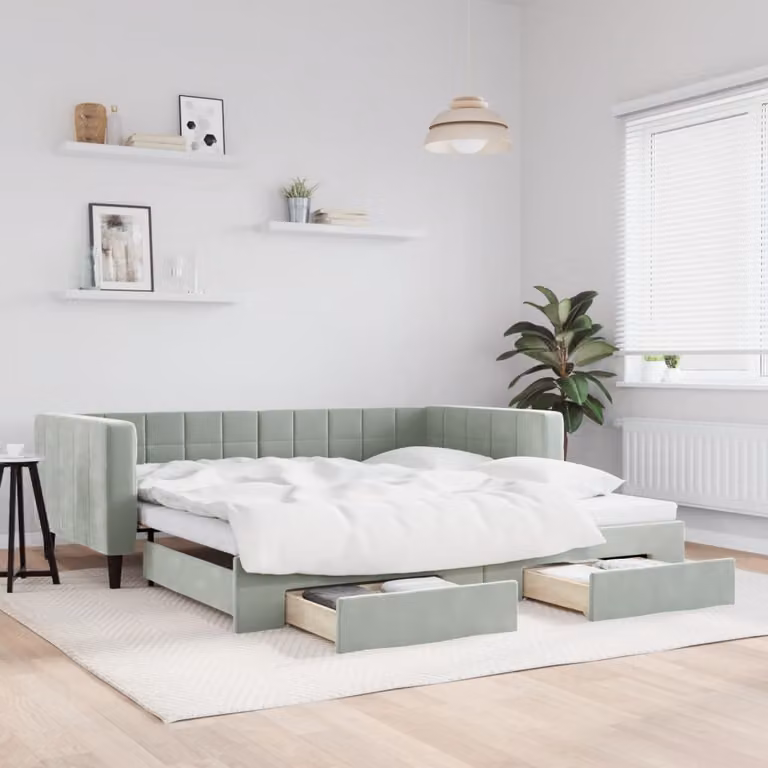 vidaXL Divano Letto Estraibile con Cassetti in Velluto Grigio L/P/H: 223 x 100 x 68 cm