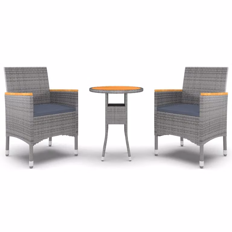 Set da Pranzo per Giardino 3 pz in Polyrattan Grigio