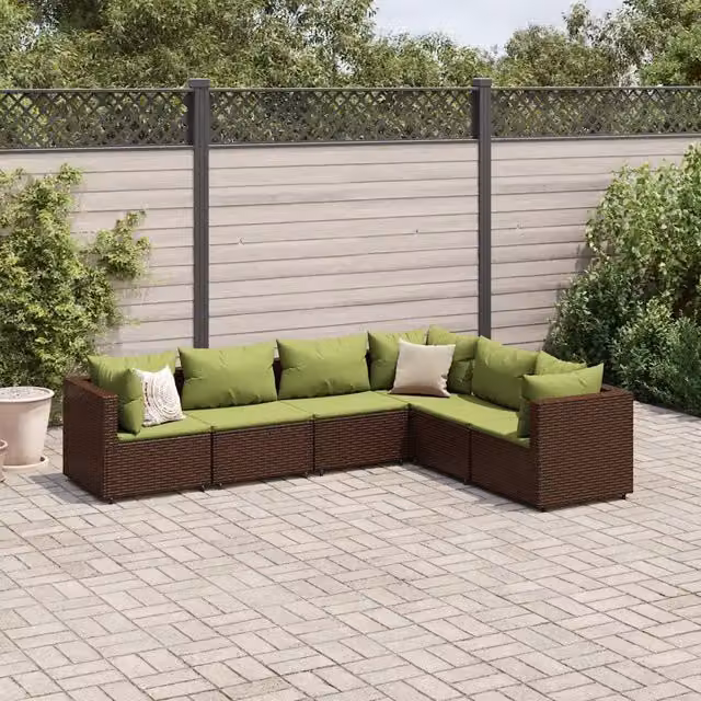 Set Mobili da Giardino 6pz con Cuscini in Polyrattan Marrone 3308142