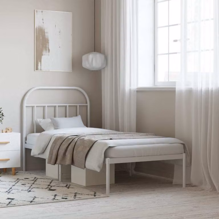 The Living Store Struttura letto con testiera in metallo bianco 90x200 cm