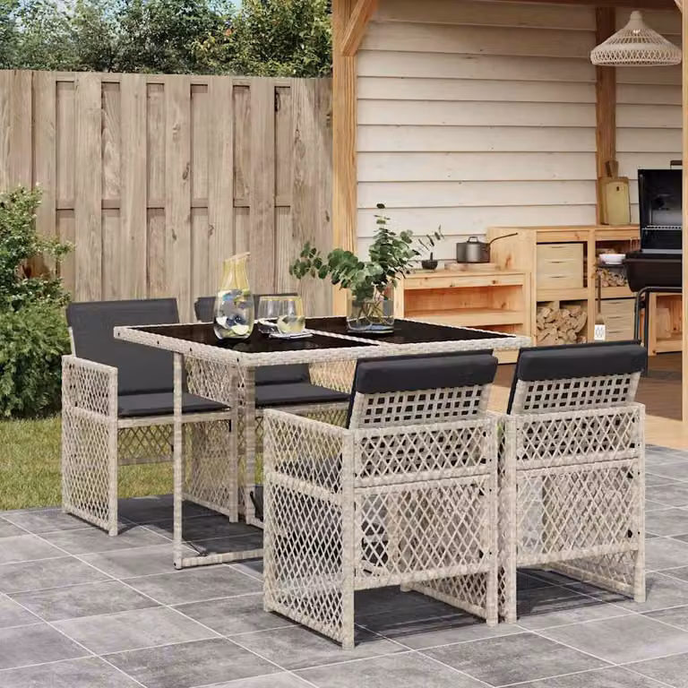 Set Pranzo da Giardino vidaXL in Polyrattan con Cuscini e Tavolo in Vetro, 5 Pezzi, Grigio Antracite