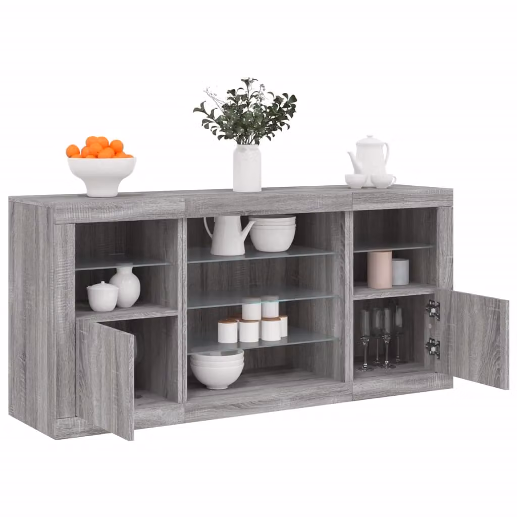 vidaXL Credenza Moderna con Luci LED Grigio Sonoma L: 142,5 cm, P: 37 cm, H: 67 cm