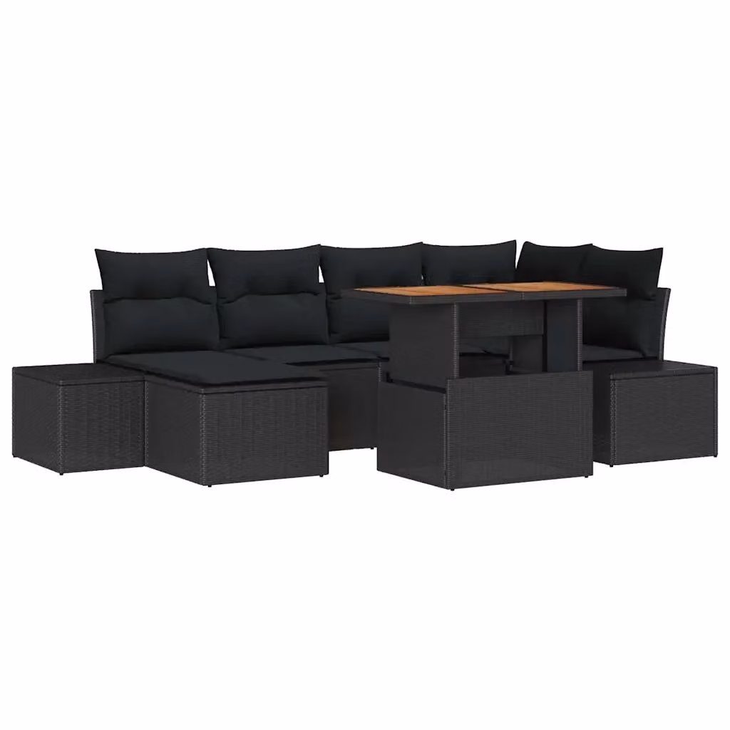 Set da pranzo da giardino vidaXL in rattan e legno di acacia con 7 pezzi, Nero e Marrone – 2