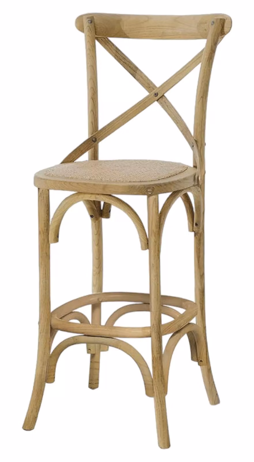 Sgabello Cross Bistrot Shabby Chic in Legno e Rattan Naturale Beige Mobili 2G L/P/H: 50 x 55 x 116 cm