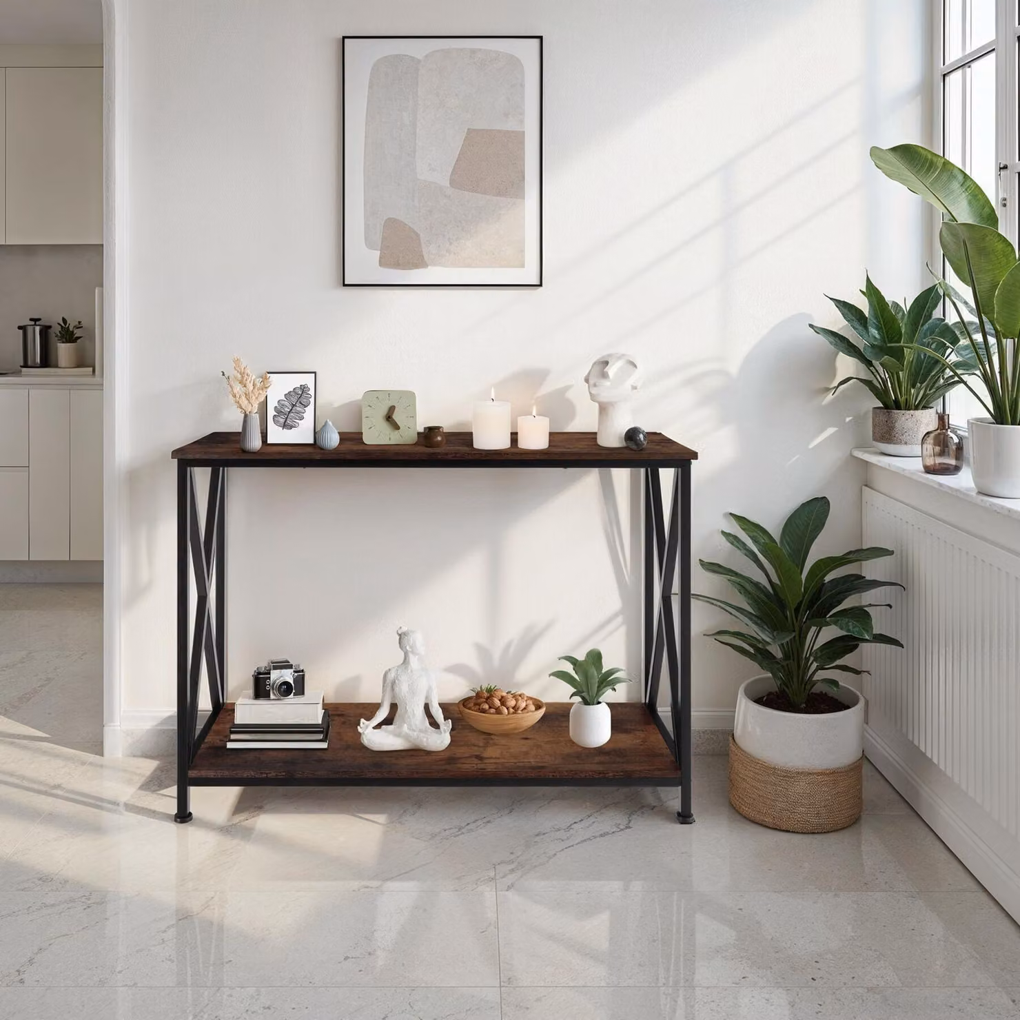 Tavolo console Tacoma TecTake GmbH in stile industriale, marrone e nero, L/P/H: 100 x 35 x 80,5 cm – 2