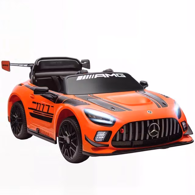 Auto Elettrica Bambini 3-8 Anni Mercedes-AMG 12V con Telecomando, Luci LED, Rotelle di Trasporto, Arancione